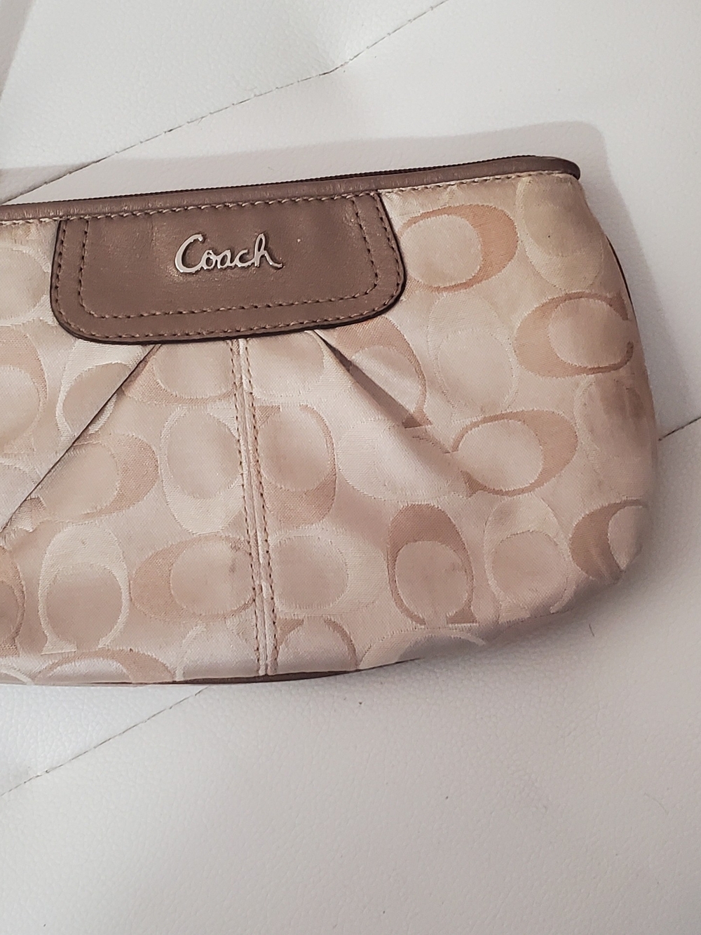 Coach Beige Signature Satin Wristlet Clutch